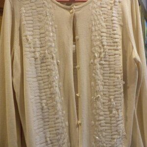 ST. JOHN BUTTON-FRONT Cardigan and Tank ~ Ivory with Sequins ~   Size: M/L
